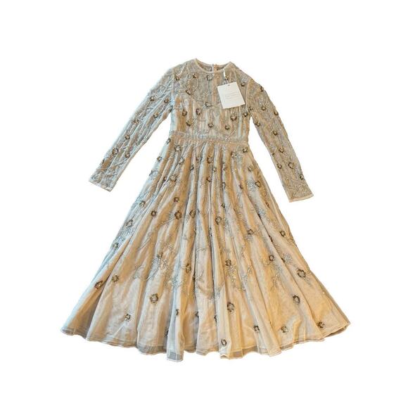 Mac Duggal BEADED ILLUSION A-LINE COCKTAIL Evening Wedding Gown Midi DRESS 4 S - Picture 5 of 13